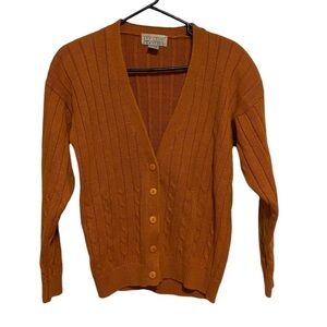 Vintage Ivy Club Classics Size Medium Marigold Button Front Cable Cardigan